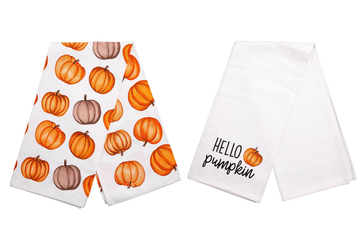 Hello Pumpkin Kitchen Dish Towels, Halloween Set of 2