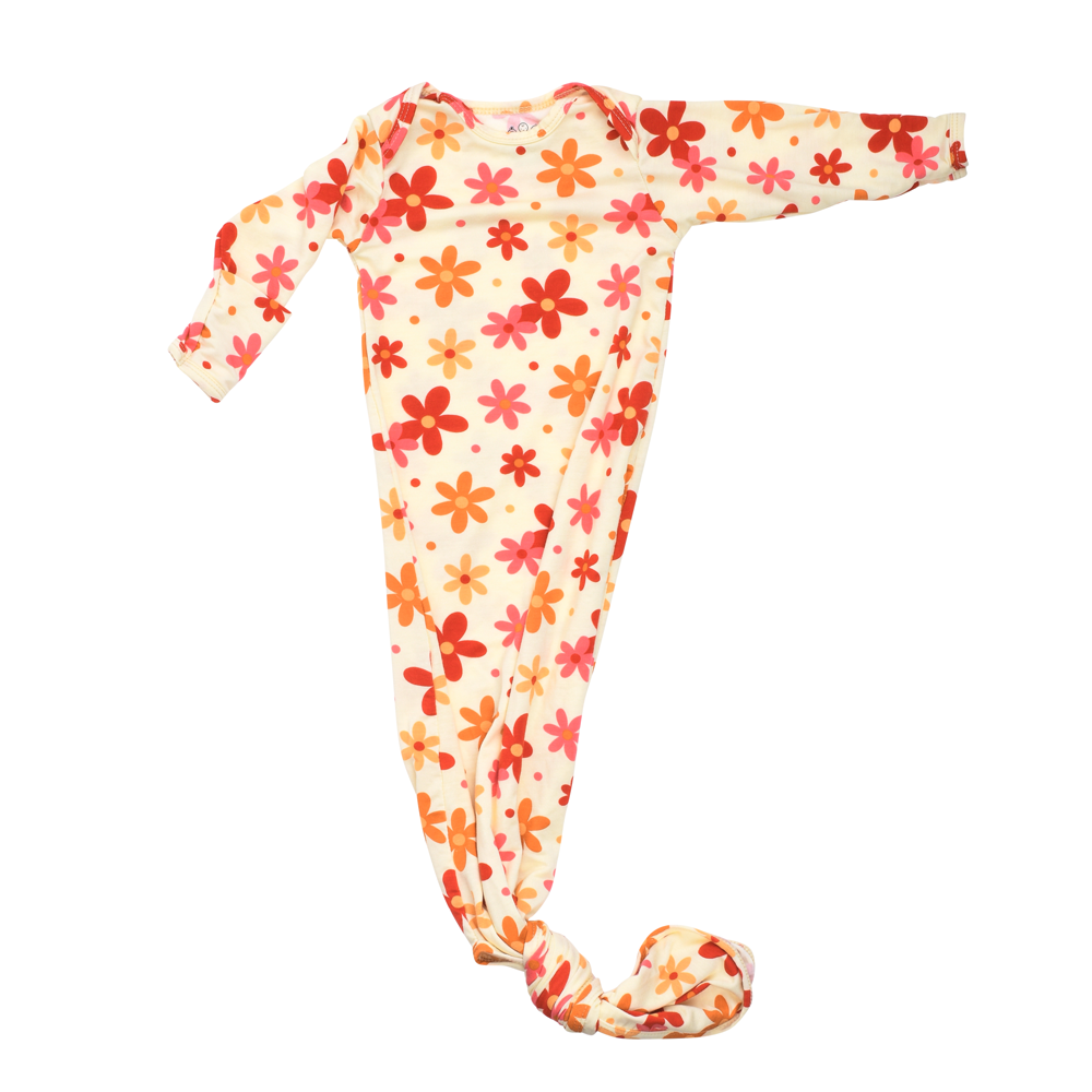 Three Little Tots - 70s Groovy Flower Knotted Newborn Baby Gown — alternate product image, view 5