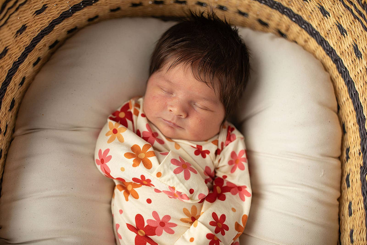 Three Little Tots - 70s Groovy Flower Knotted Newborn Baby Gown — alternate product image, view 11