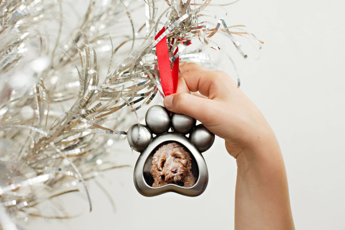 Paw Shaped Pet Silver Christmas Photo Ornament