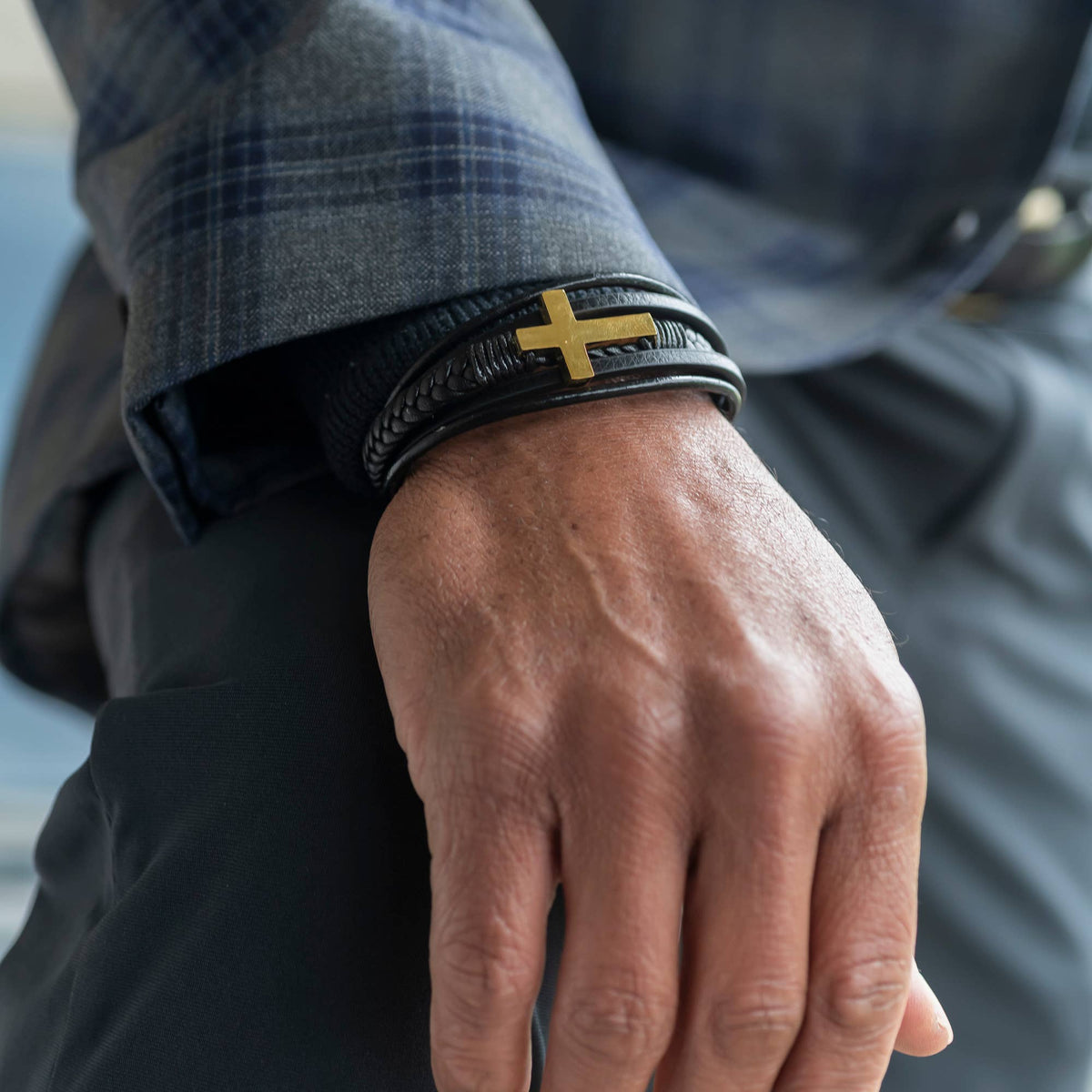 Mad Man - Stanford Collection Cross | Men's Leather Steel Bracelet