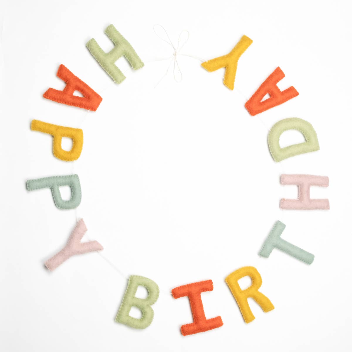 The Winding Road - Garland - Banner - Happy Birthday - Wall Decor — colorful felt letters spelling Happy Birthday in a circular garland
