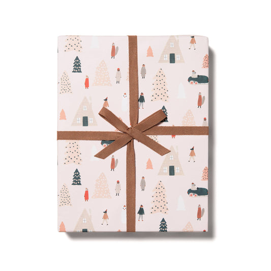 Papel de regalo navideño de árboles rosas
