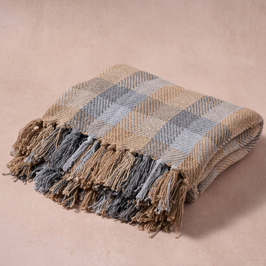 Ten Thousand Villages - Naya Recycled Blanket - Gray, Tan, Blue