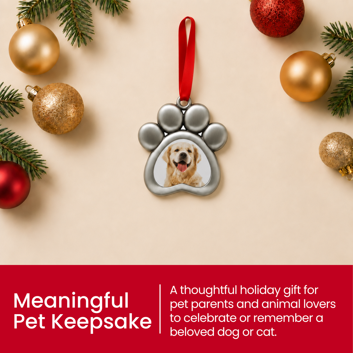 Paw Shaped Pet Silver Christmas Photo Ornament