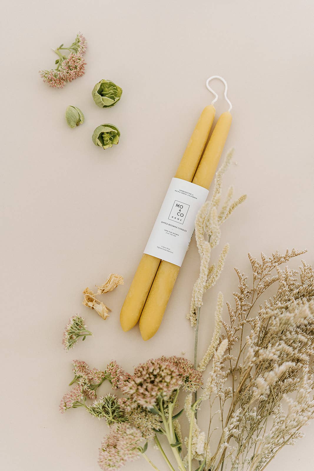 Mo&Co Home - Natural Gold | Dipped Beeswax Taper Candles | All Natural