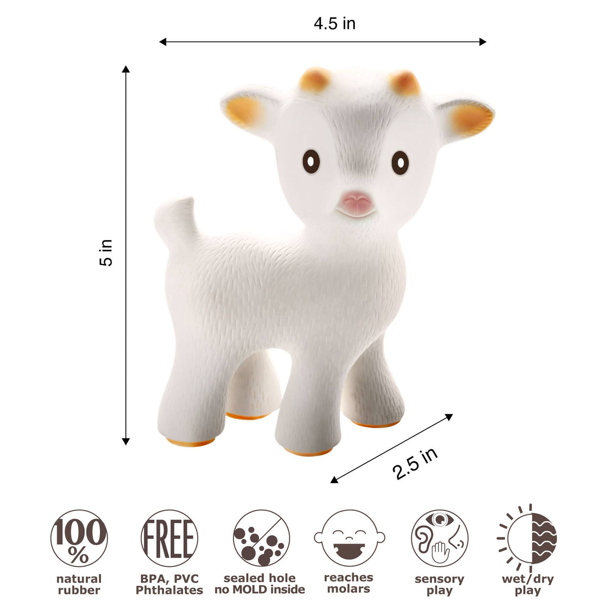 Natural Rubber Toys - Natural Rubber Teether Goat
