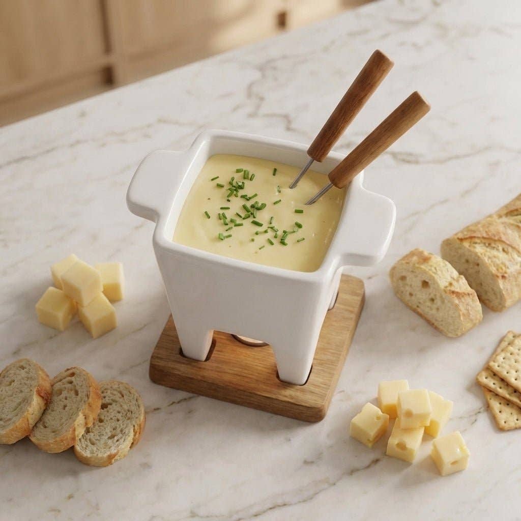 Bamboo Switch - Ceramic Cheese Fondue Pot with Bamboo Base — alternate product image, view 2