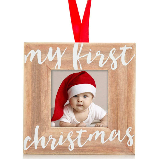 Adorno de marco de fotos de madera «Mi primera Navidad»