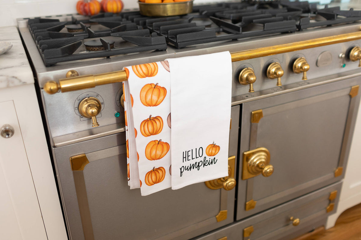 Hello Pumpkin Kitchen Dish Towels, Halloween Set of 2