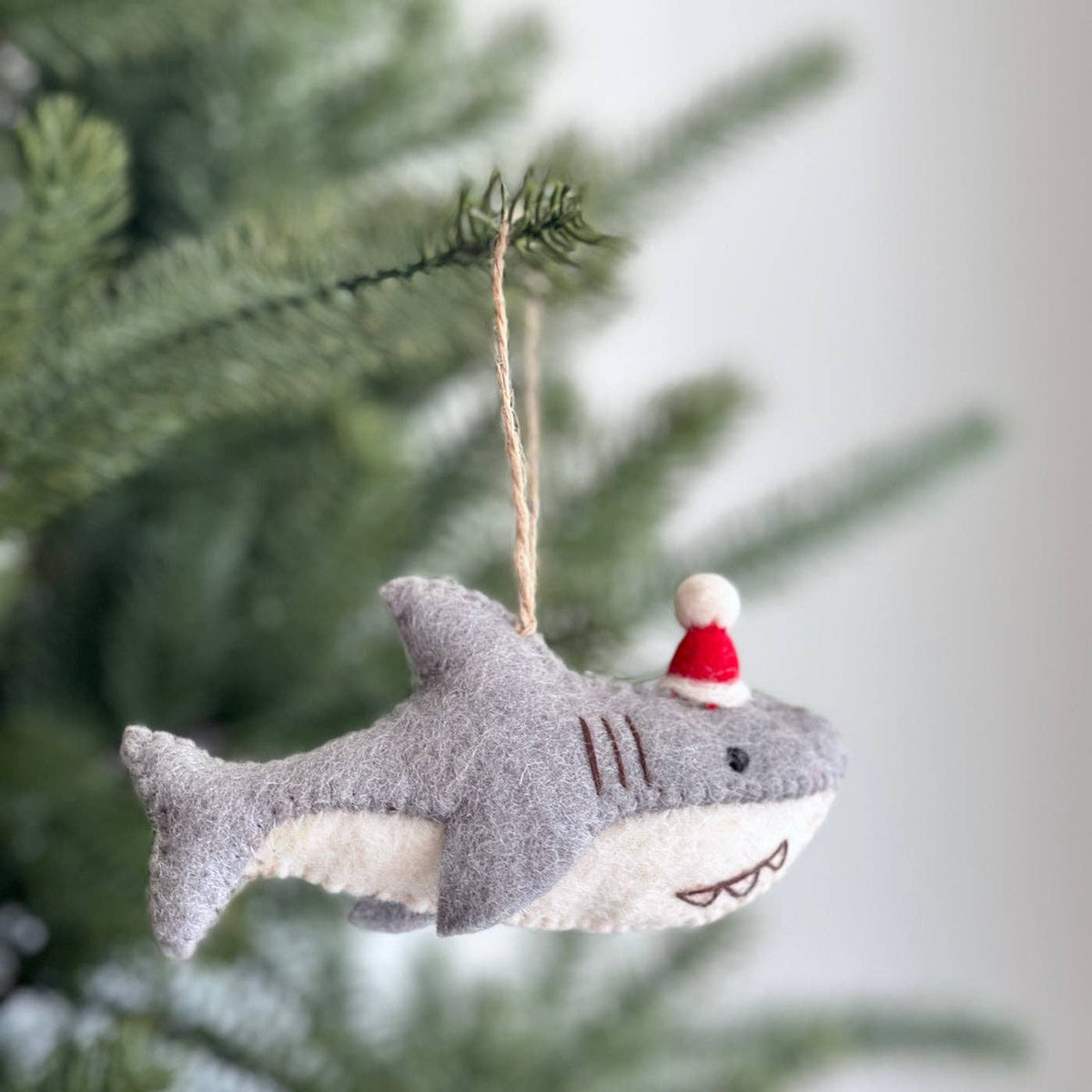 Ganapati - Felt Ornament - Baby Shark with Christmas Hat