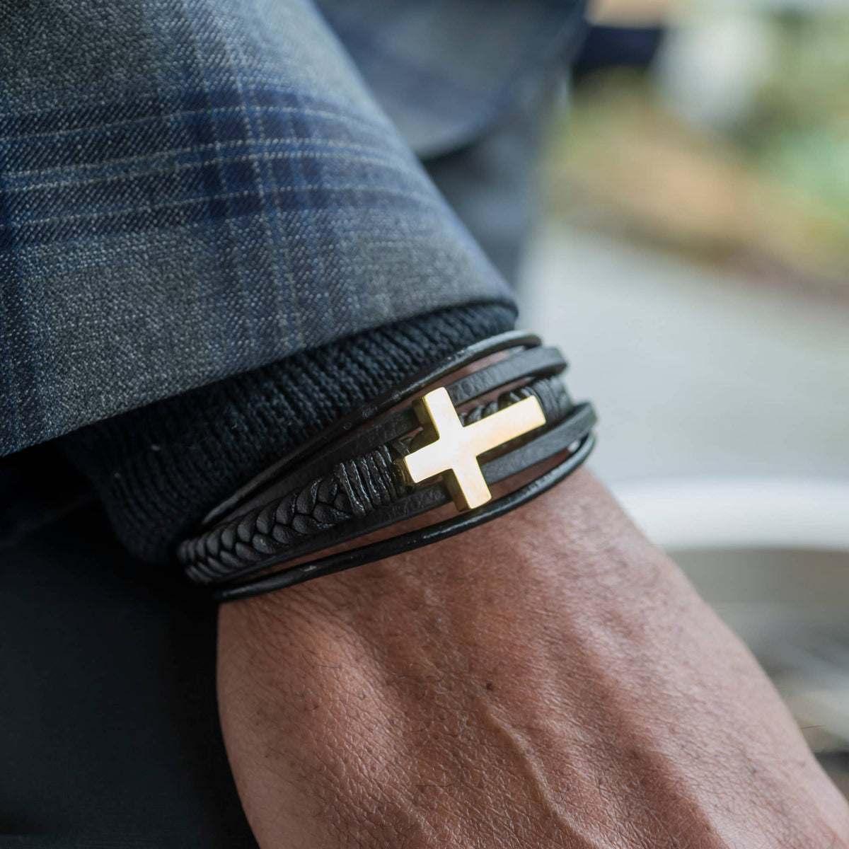 Mad Man - Stanford Collection Cross | Men's Leather Steel Bracelet