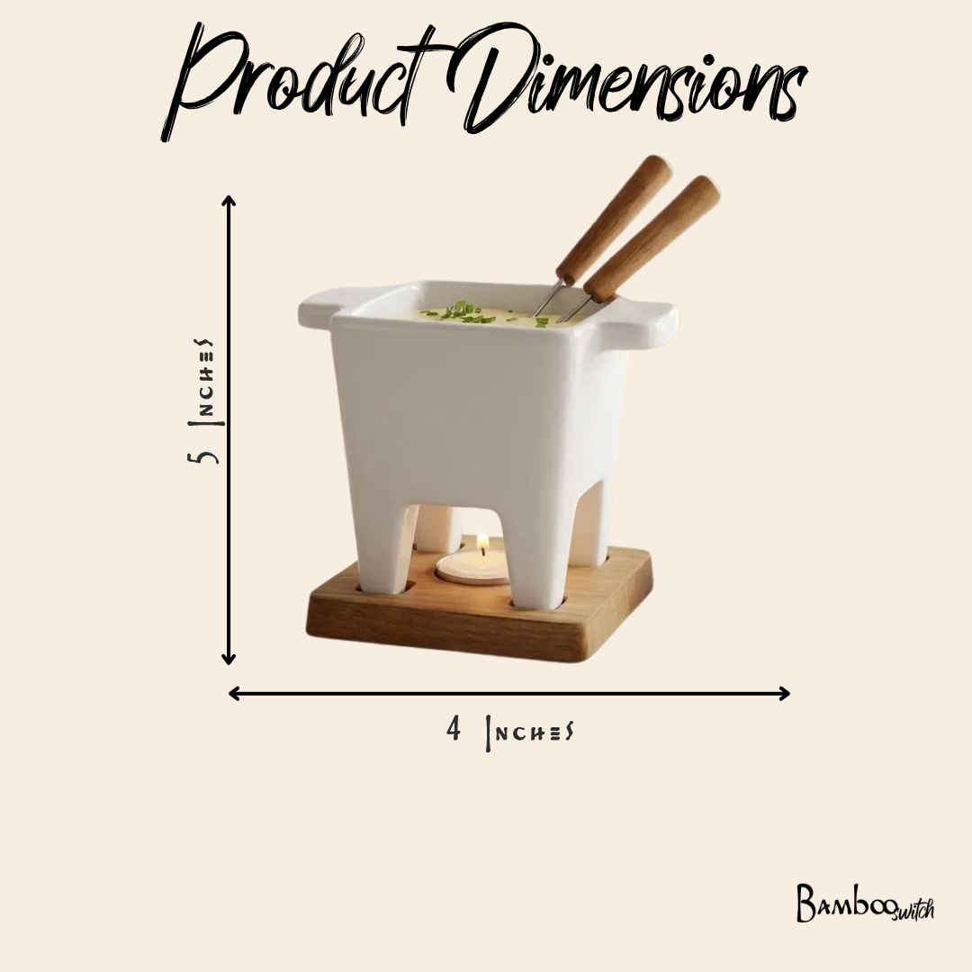 Bamboo Switch - Ceramic Cheese Fondue Pot with Bamboo Base — alternate product image, view 5