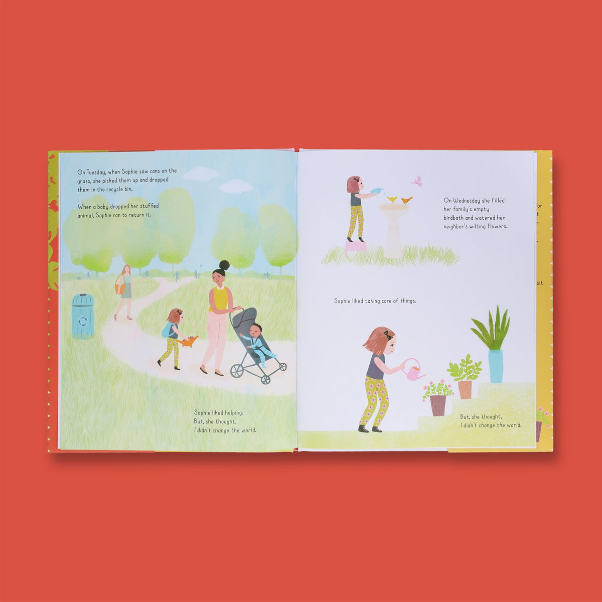 Chronicle Books Can Sophie Change the World? children's picture book, colorful open interior pages depicting children