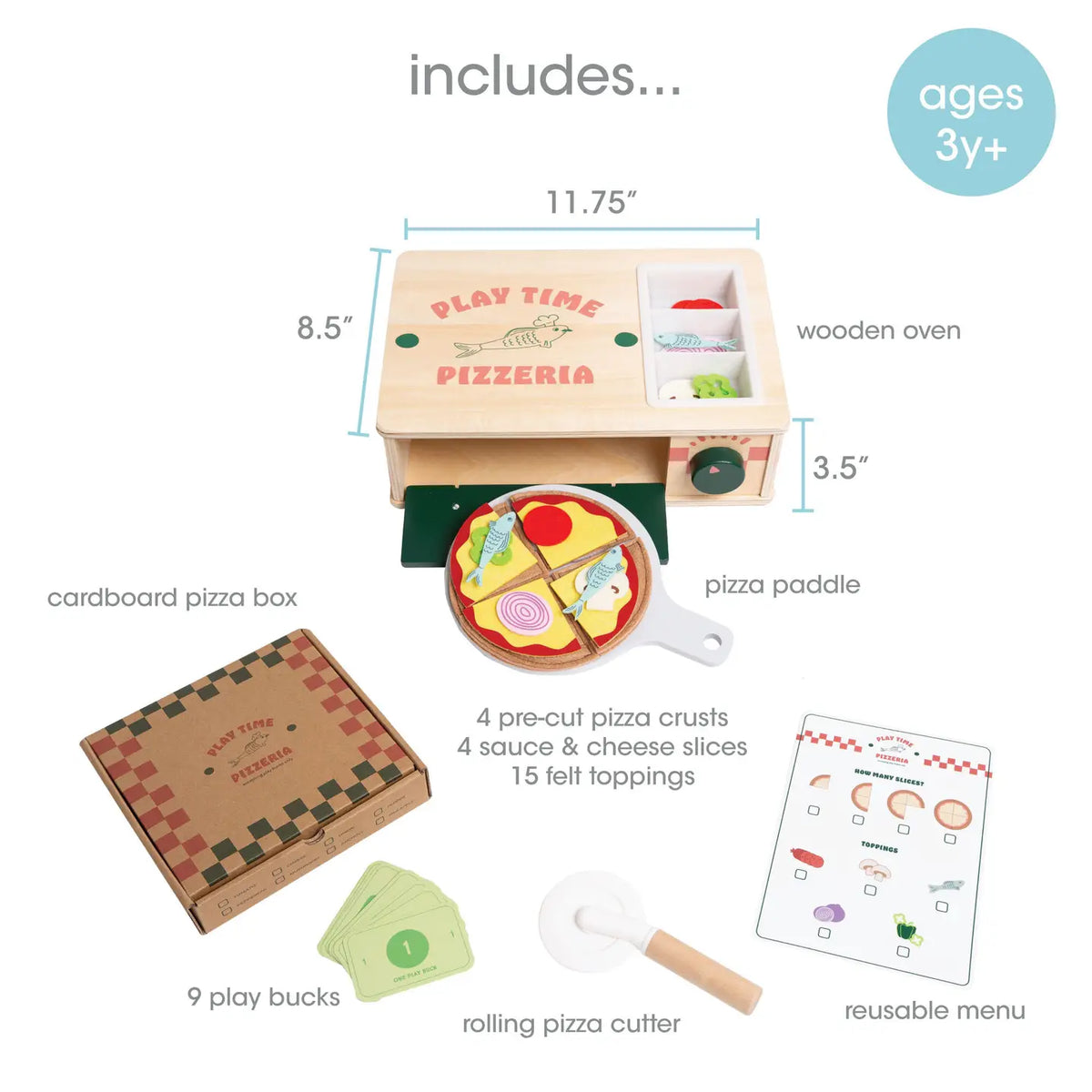 Wooden Pizza Oven Set - Pretend Play Kitchen Toy Ages 3+