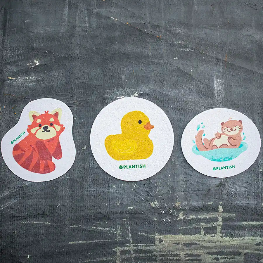 Plantish – Sleepy Otter - Pop up Sponge, assorted styles and colors together; plastic-free construction