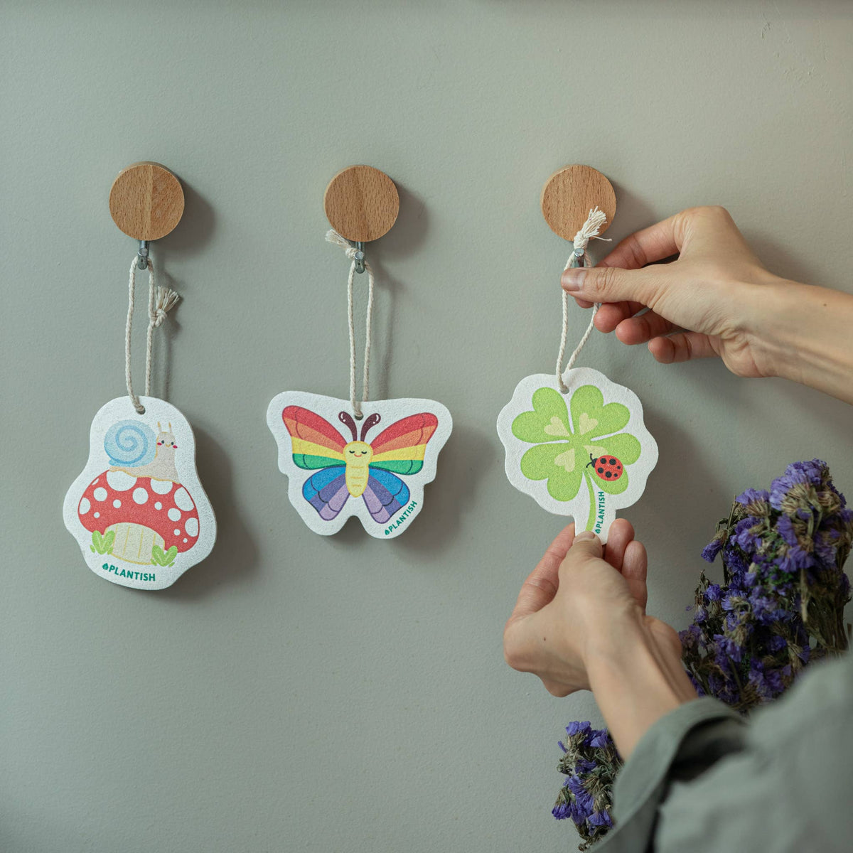 Plantish – Rainbow Flutter - Pop Up Sponge, shown in an everyday lifestyle photograph; compostable sponge