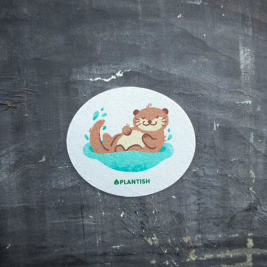 Plantish – Sleepy Otter - Pop up Sponge, isolated product on a plain background; plant-based sponge