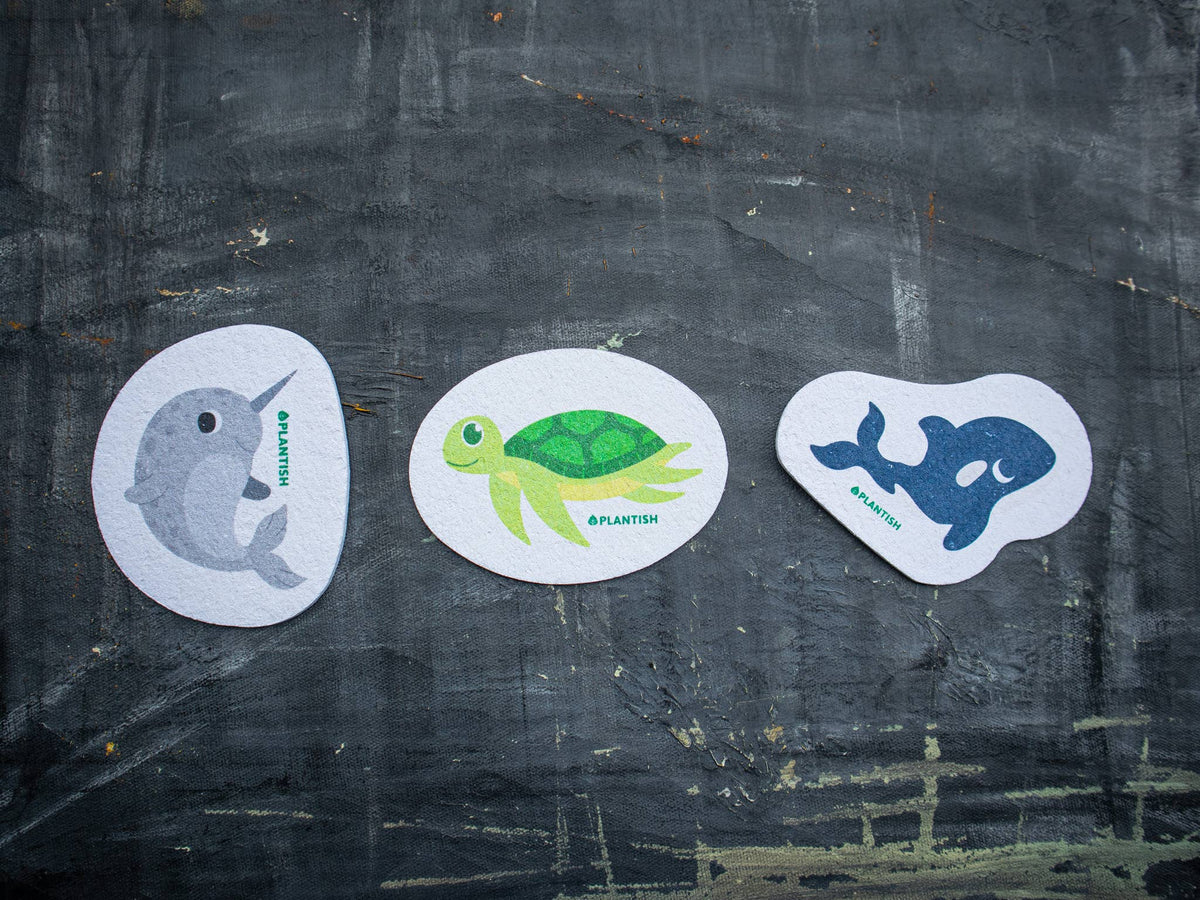 Plantish – Unicorn Dolphin - Pop up Sponge, assorted styles and colors together; plastic-free construction