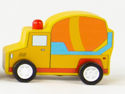 Jack Rabbit Creations Wooden Toy Cars - yellow toy cement truck side view
