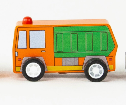 Jack Rabbit Creations Wooden Toy Cars - orange green toy recycling truck