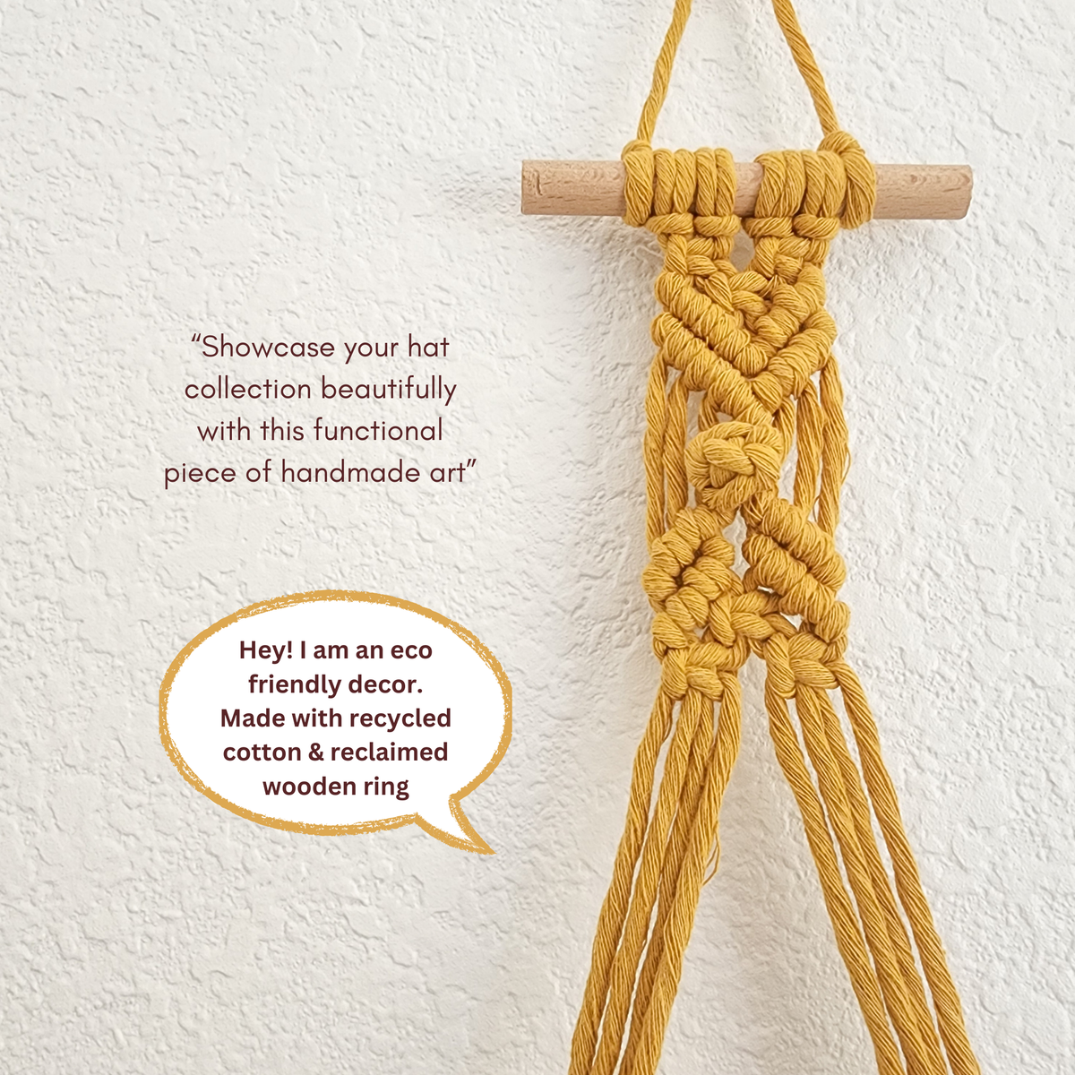 Handmade By Uruba - Macrame Hat Hanger, Wall Mounted Hat Display and Organizer — alternate product image, view 5