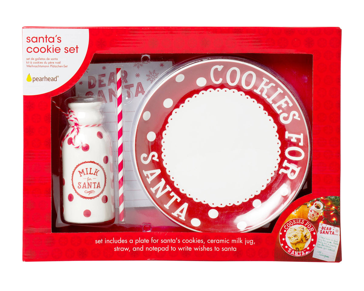 Set navideño de plato para galletas de Papá Noel, jarra de leche y letra