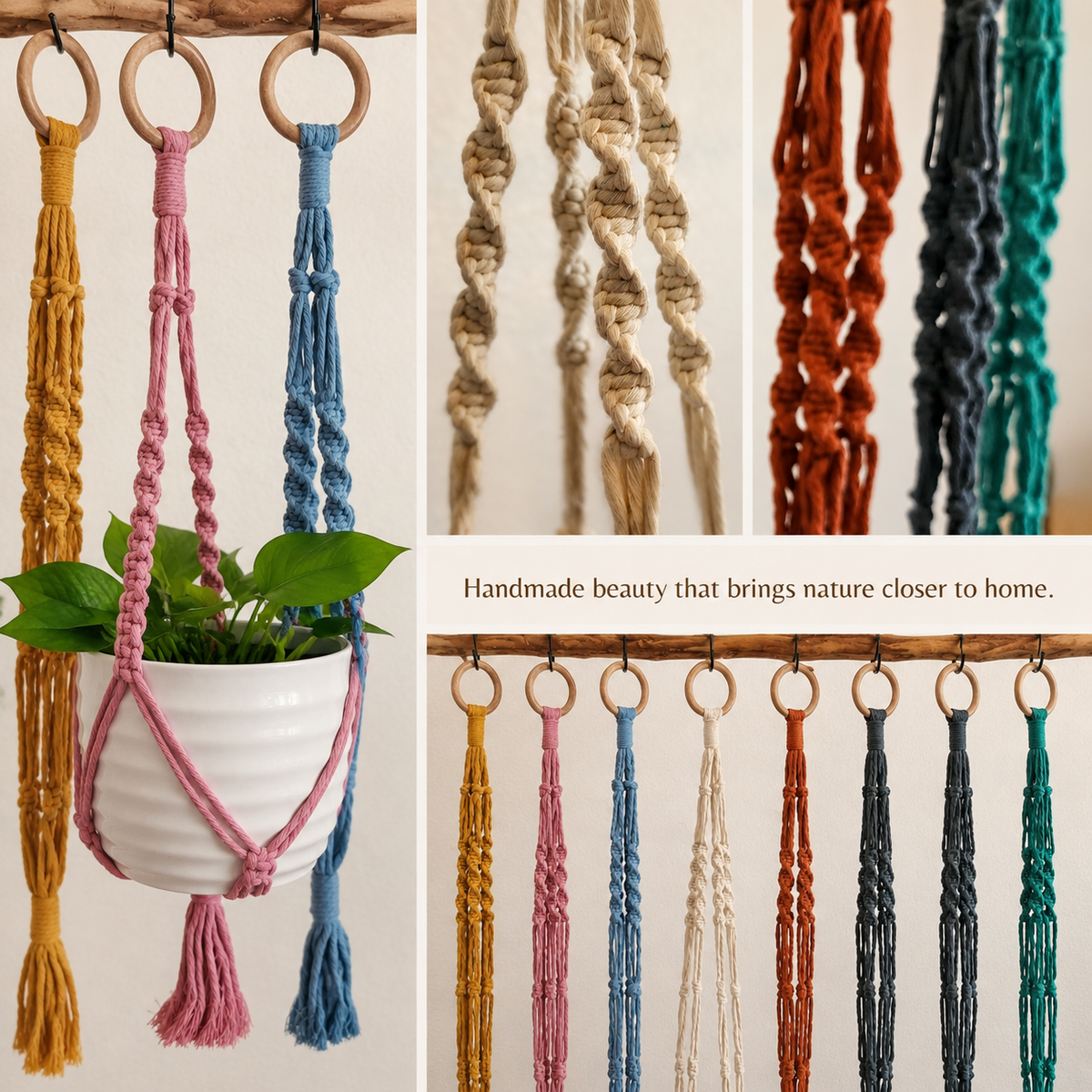 Handmade By Uruba - Modern Boho Plant Hanger with Wooden Ring, Home Decor — alternate product image, view 10