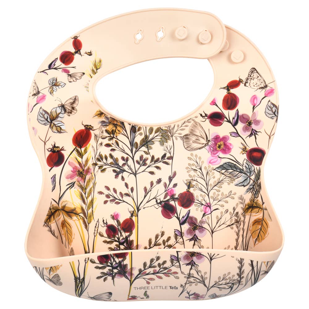 Three Little Tots - Flower Print Silicone Bib with Crumb Catcher — alternate product image, view 6