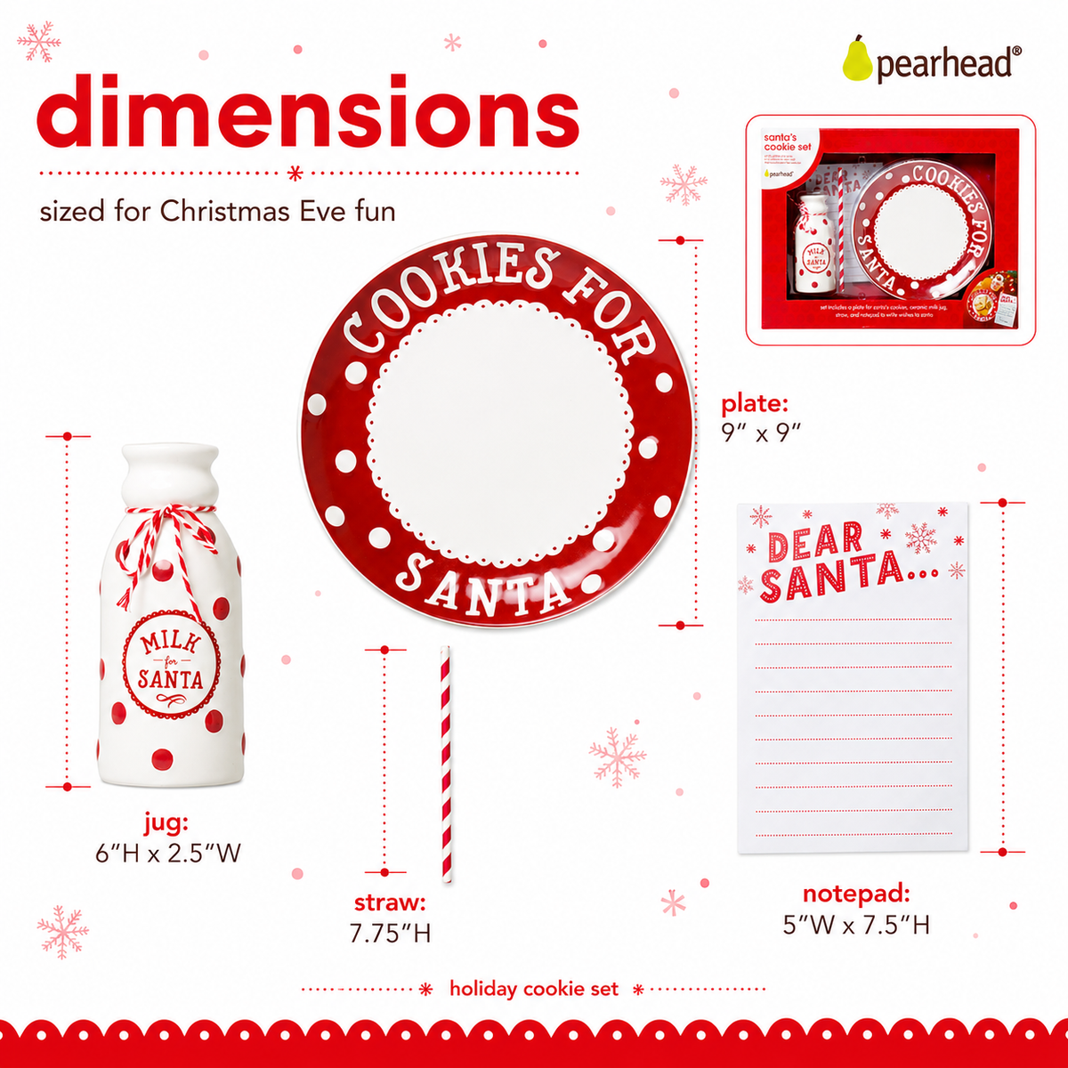 Set navideño de plato para galletas de Papá Noel, jarra de leche y letra