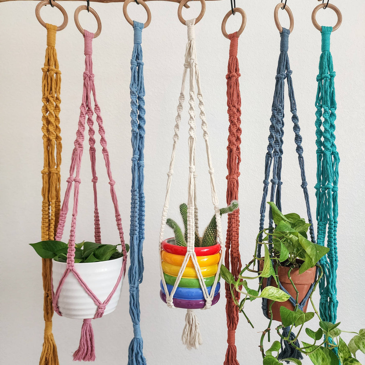 Handmade By Uruba - Modern Boho Plant Hanger with Wooden Ring, Home Decor — alternate product image, view 4