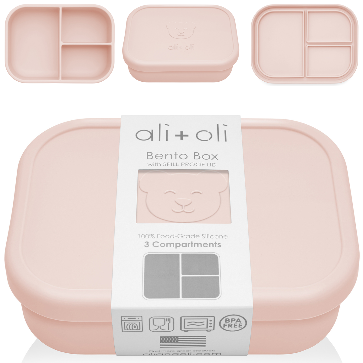 Ali+Oli - Ali+Oli Leakproof Silicone Bento Box (Blush) Back to School