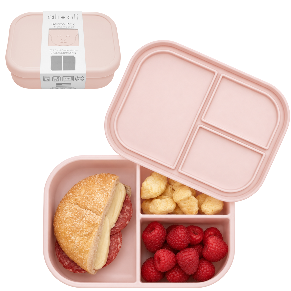Ali+Oli - Ali+Oli Leakproof Silicone Bento Box (Blush) Back to School