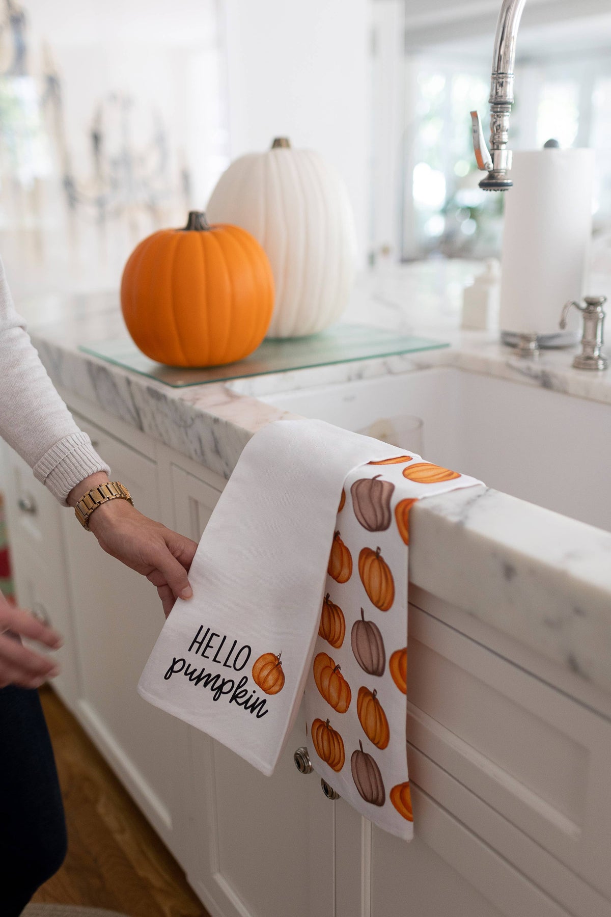 Hello Pumpkin Kitchen Dish Towels, Halloween Set of 2