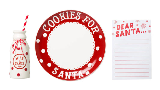 Set navideño de plato para galletas de Papá Noel, jarra de leche y letra