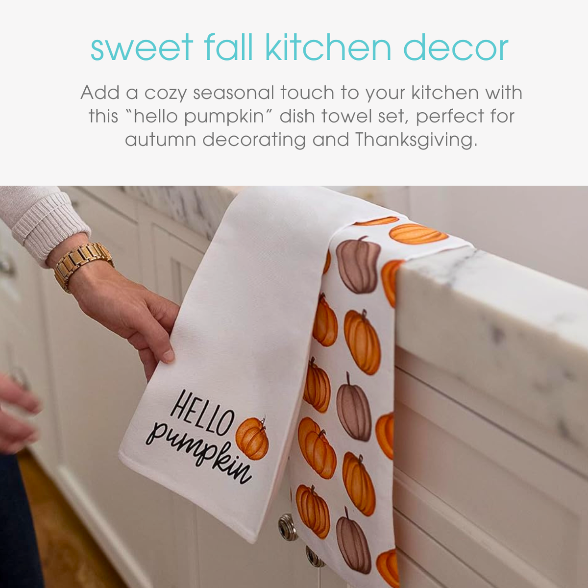Hello Pumpkin Kitchen Dish Towels, Halloween Set of 2