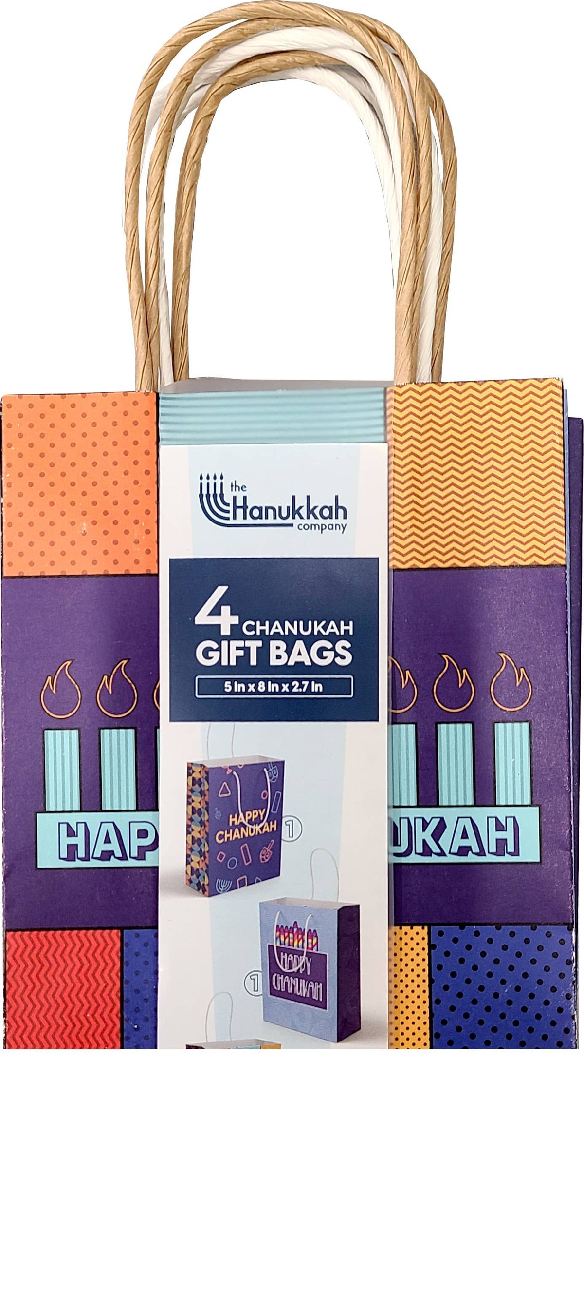 Ner Mitzvah - Chanukah Gift Bags - 4 Designs 5" x 8" – 4 Pack