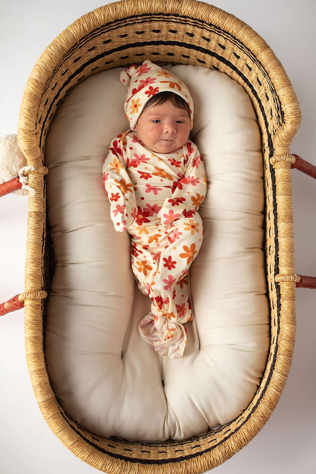 Three Little Tots - 70s Groovy Flower Knotted Newborn Baby Gown — alternate product image, view 4