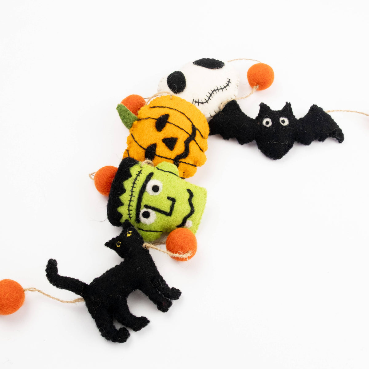 The Winding Road - Garland - Halloween Decor, Ghost, Black Cat, Frankenstein — Halloween felt character garland grouped on white