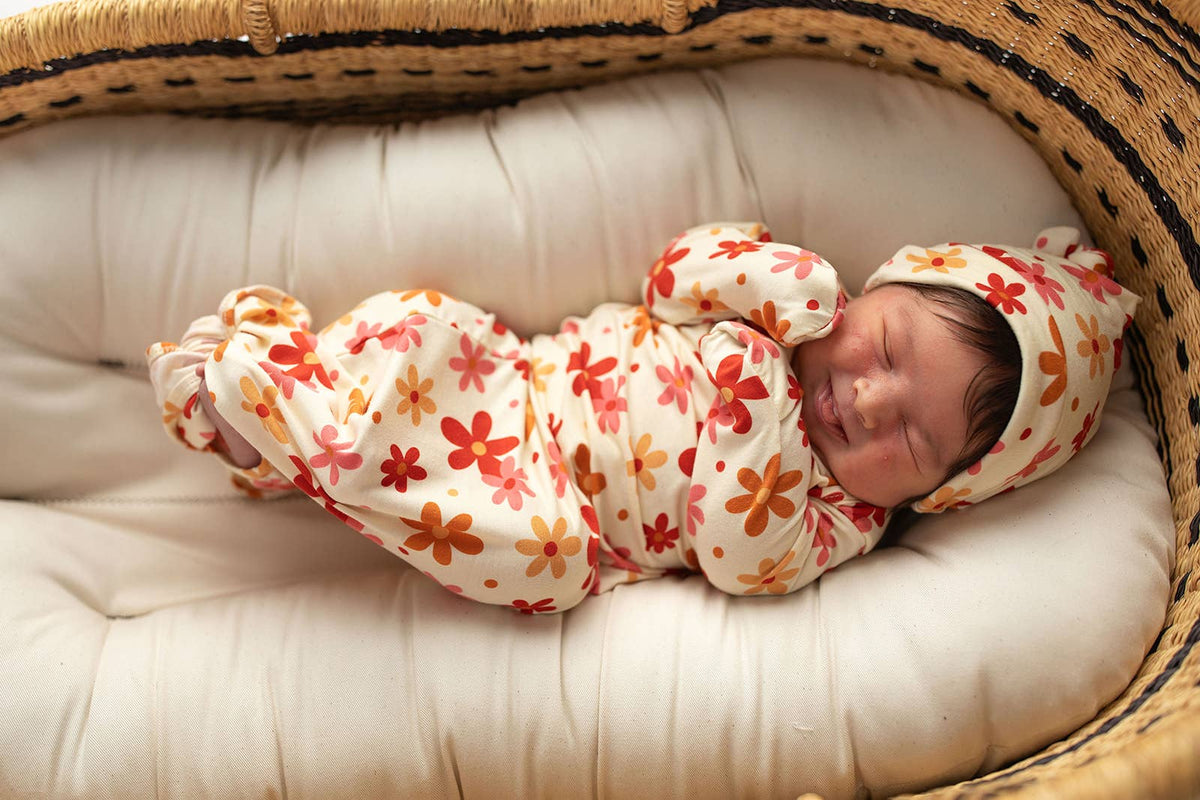 Three Little Tots - 70s Groovy Flower Knotted Newborn Baby Gown — alternate product image, view 14