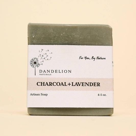 Dandelion Naturals - Jabón artesanal en barra de carbón y lavanda | Jabón en barra totalmente natural