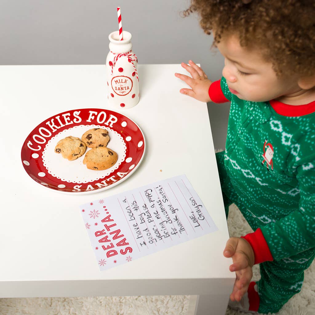 Set navideño de plato para galletas de Papá Noel, jarra de leche y letra