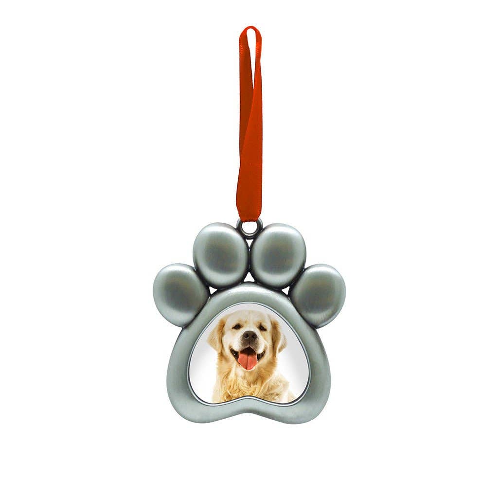 Paw Shaped Pet Silver Christmas Photo Ornament