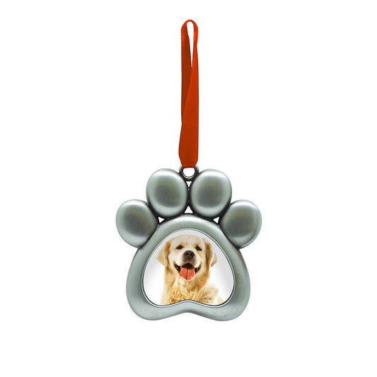 Adorno navideño de plata para mascotas en forma de huella con foto