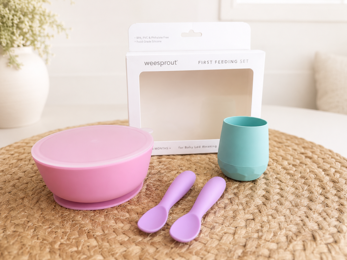 WeeSprout - Baby First Feeding Set – Training Cup, Suction Bowl & Spoons