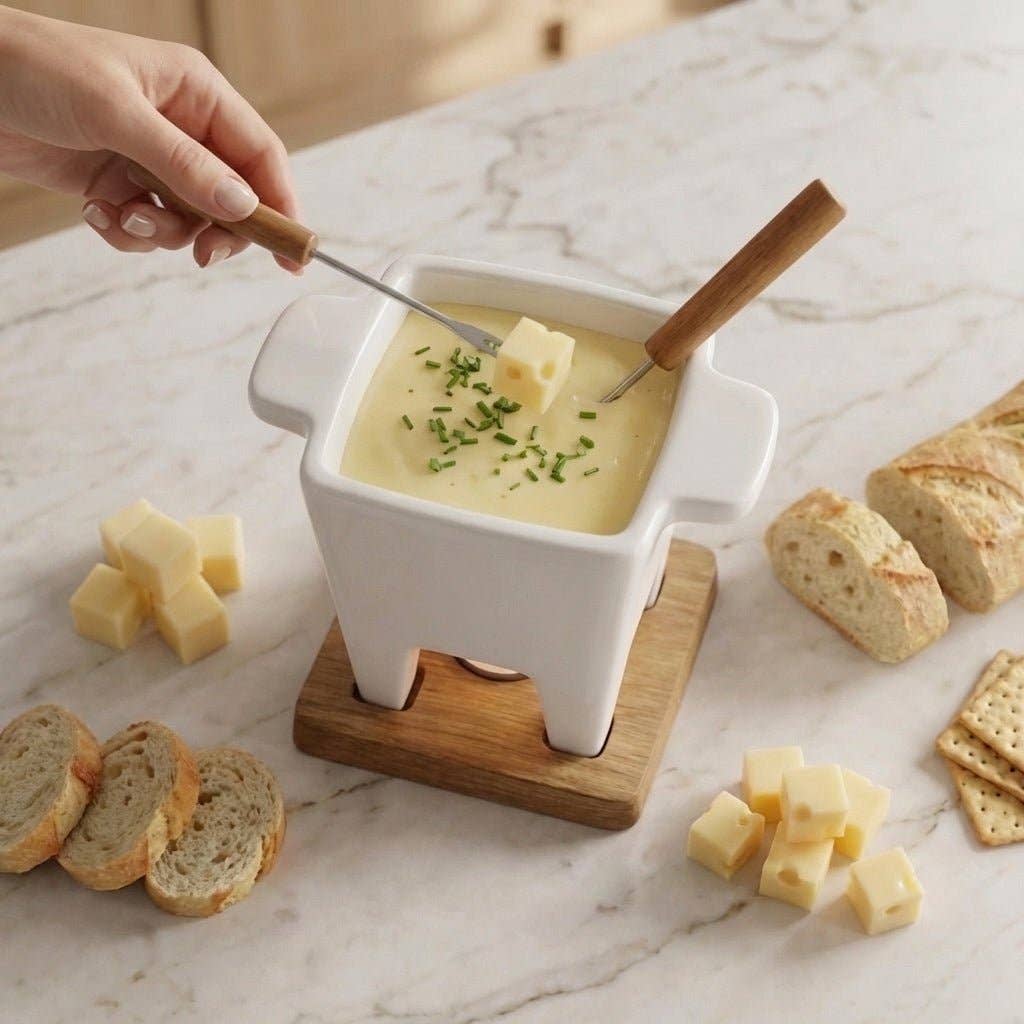 Bamboo Switch - Ceramic Cheese Fondue Pot with Bamboo Base — alternate product image, view 3