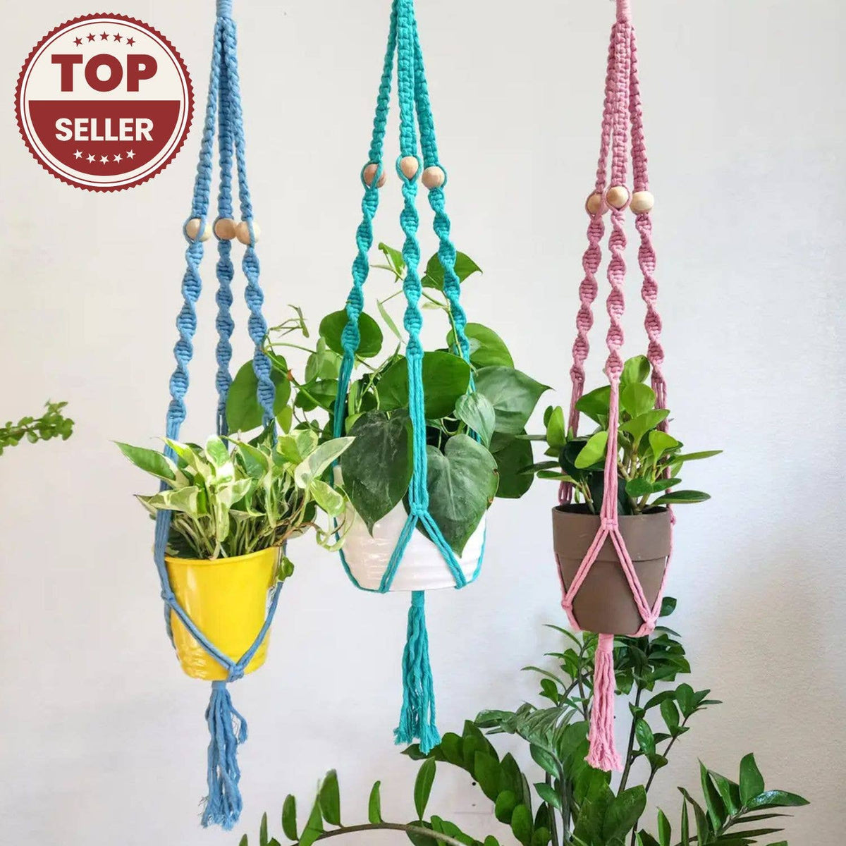 Handmade By Uruba - Boho Macrame Beaded Plant Hanger for Indoor & Outdoor Use