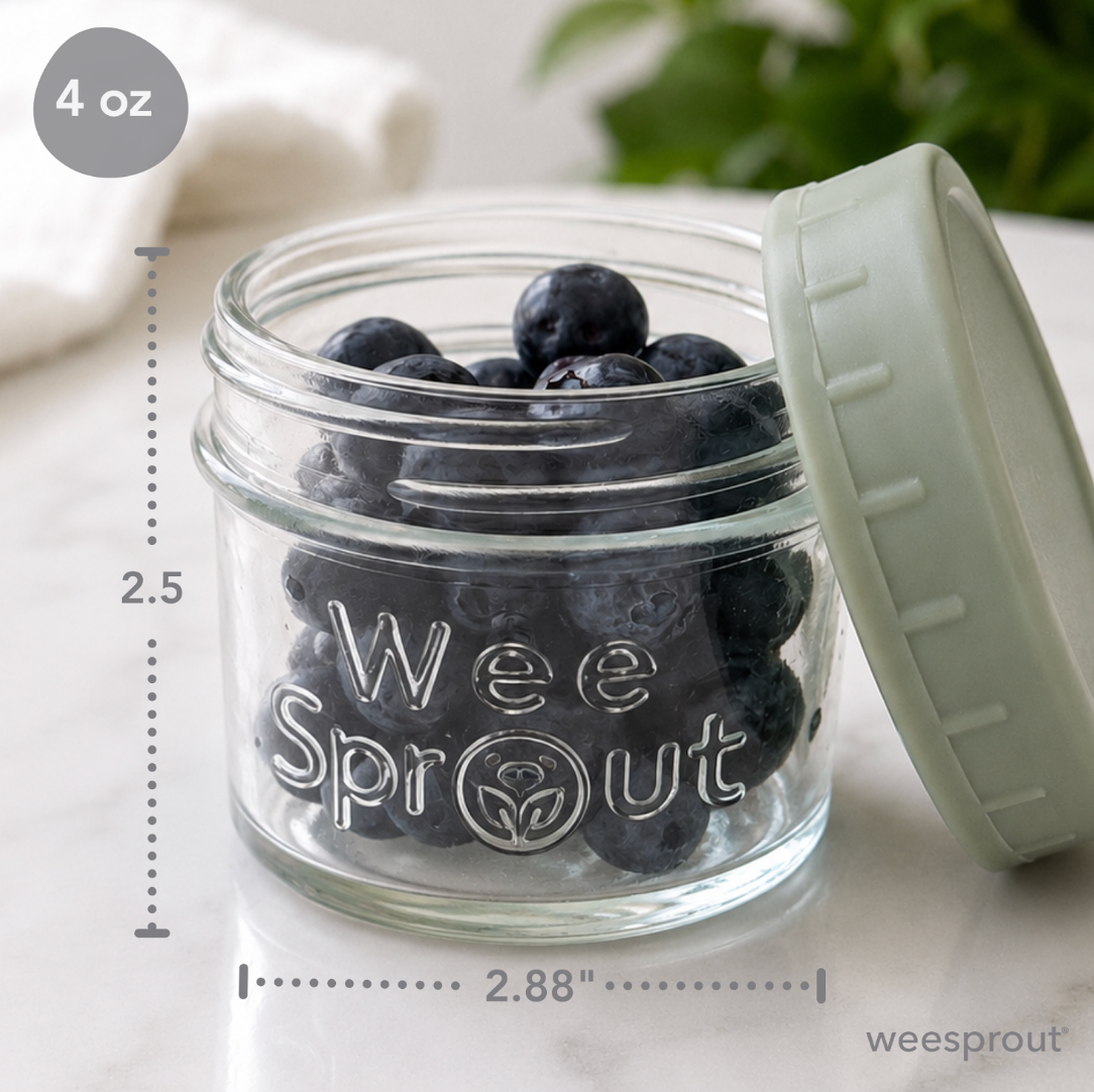 WeeSprout - Frascos de vidrio para almacenamiento de comida para bebés con tapas de plástico – Juego de 6