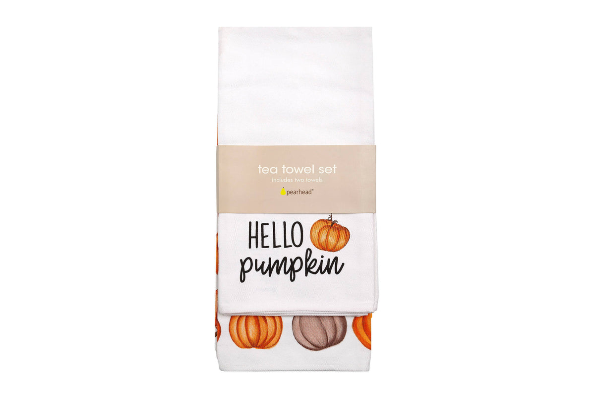 Hello Pumpkin Kitchen Dish Towels, Halloween Set of 2