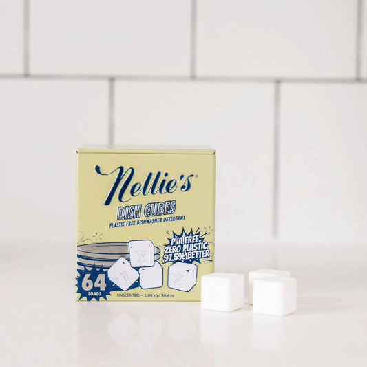 Nellie's Clean Dish Cubes - Plastic-Free Dishwasher Tablets - 64 Load Tin